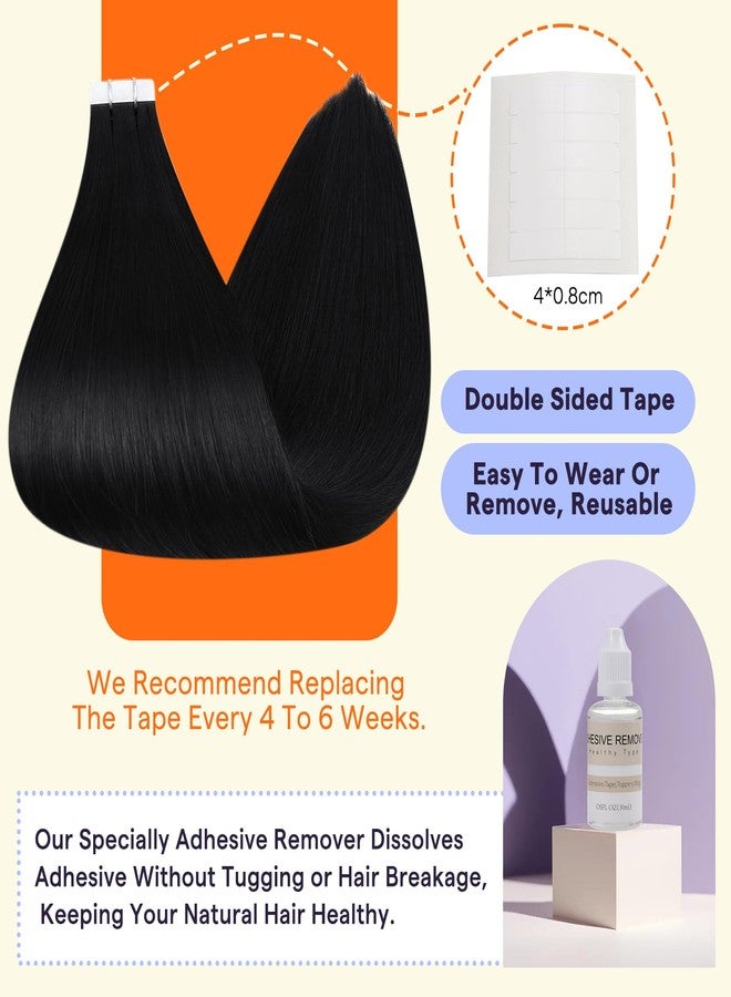 فشاين وصلات شعر طبيعي أسود لامع بالكامل، طول 24 بوصة، لون أسود فاحم، وصلات شعر طبيعي ناعم غير مرئية، 20 قطعة، 50 غرام، وصلات شعر ريمي منسوجة بدون خياطة، تضيف طولاً - Image 4